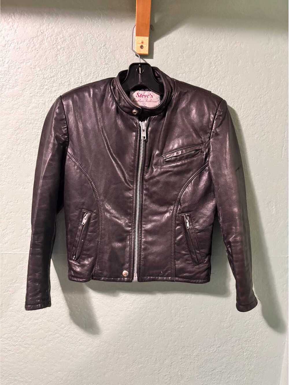 Vintage Black Leather Motorcycle Moto Cropped Biker Jacket